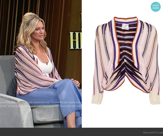 Forte Forte Striped batwing-sleeve cardigan worn by Natasha Henstridge on Access Hollywood