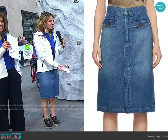 Frame The Vent-Front Denim Midi-Skirt worn by Savannah Guthrie on Today