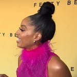 Francesca Amiker's pink feather neck top on E! News