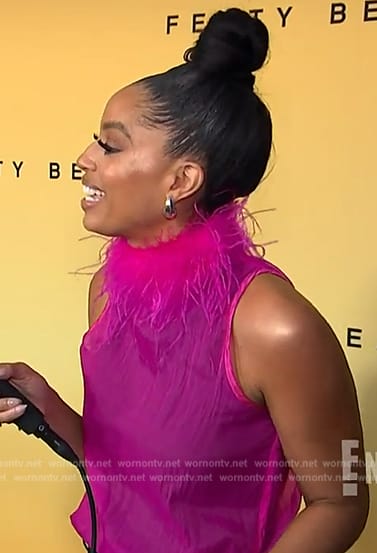 Francesca Amiker’s pink feather neck top on E! News