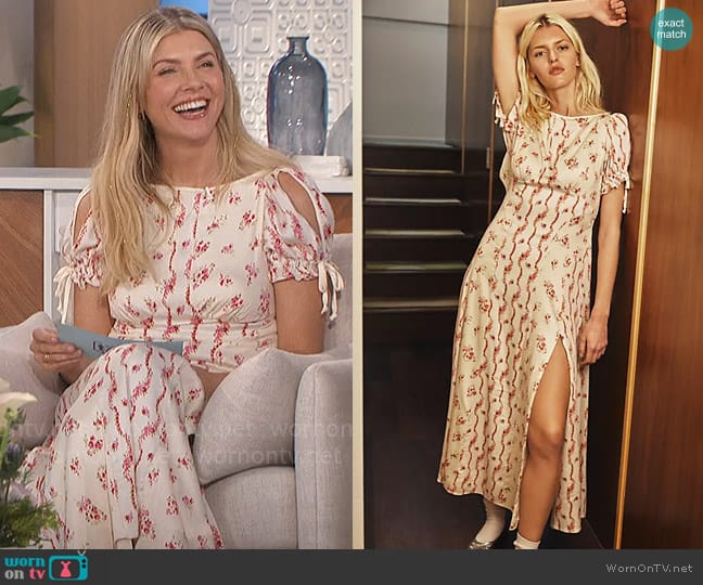 Free People Magdalena Midi Dress in Ivory Combo worn by Amanda Kloots on The Talk