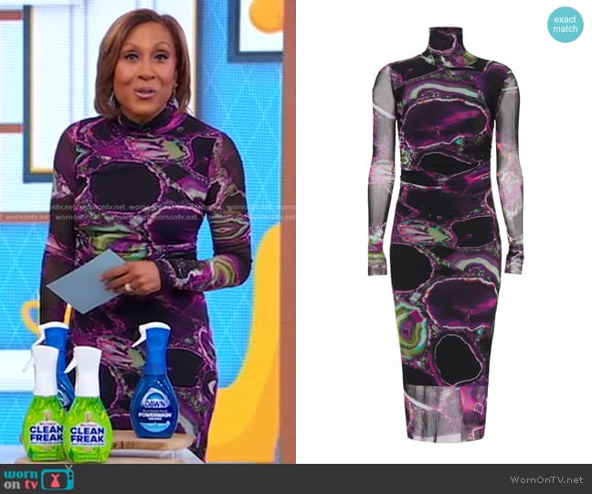 Fuzzi Abito Collo Alto Dress in Rosa Pesco worn by Robin Roberts on Good Morning America