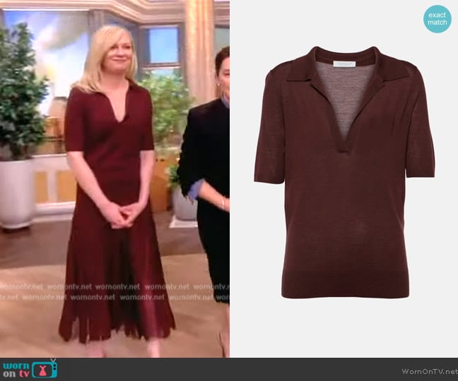 Gabriela Hearst Frank cashmere and silk polo shirt worn by Kirsten Dunst on The View