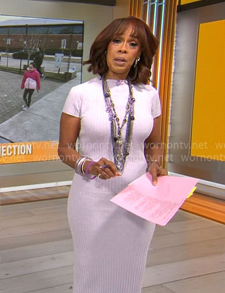 Gayle King's lavender purple rib knit dress on CBS Mornings