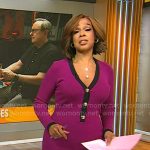 Gayle King’s pink knit dress with gold buttons and contrasting trim on CBS Mornings