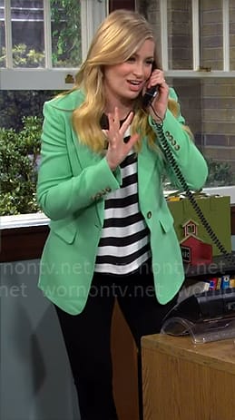 Gemma's striped top and green blazer on The Neighborhood