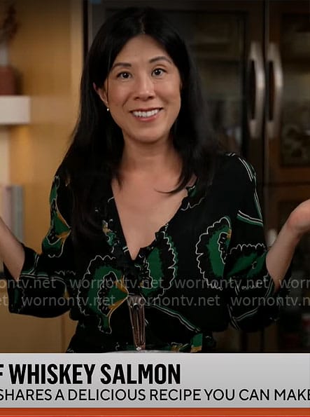 WornOnTV: Genevieve Ko’s green printed dress on CBS Mornings | Clothes ...