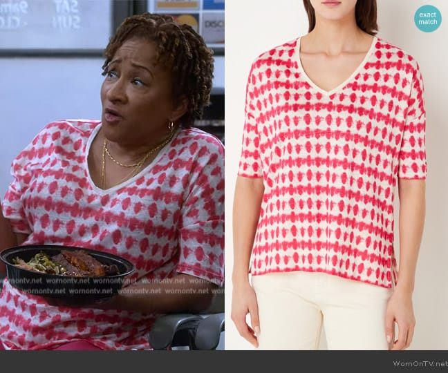 Gerard Darel  Pink Tye Dye Linen Tee worn by Lucretia Turner (Wanda Sykes) on The Upshaws