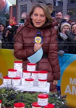 Ginger’s brown hooded puffer jacket on Good Morning America