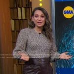 Ginger’s cable knit sweater and brown leather pants on Good Morning America