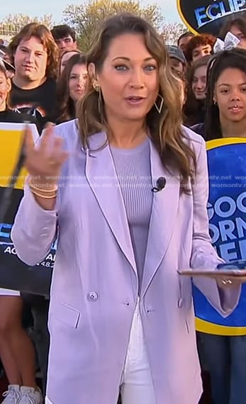 Ginger's lilac top and blazer on Good Morning America