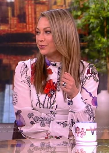 Ginger Zee's white floral print dress on The View