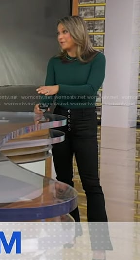 Ginger’s black pants with white buttons on Good Morning America
