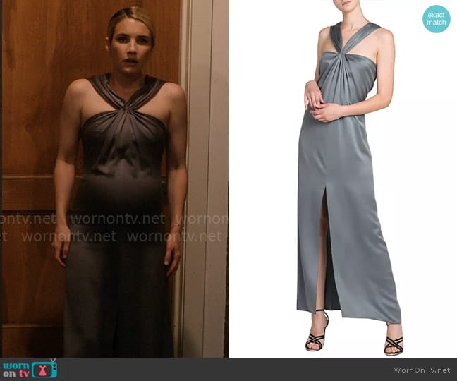 Giorgio Armani Silk Halterneck Column Gown worn by Anna Victoria Alcott (Emma Roberts) on American Horror Story