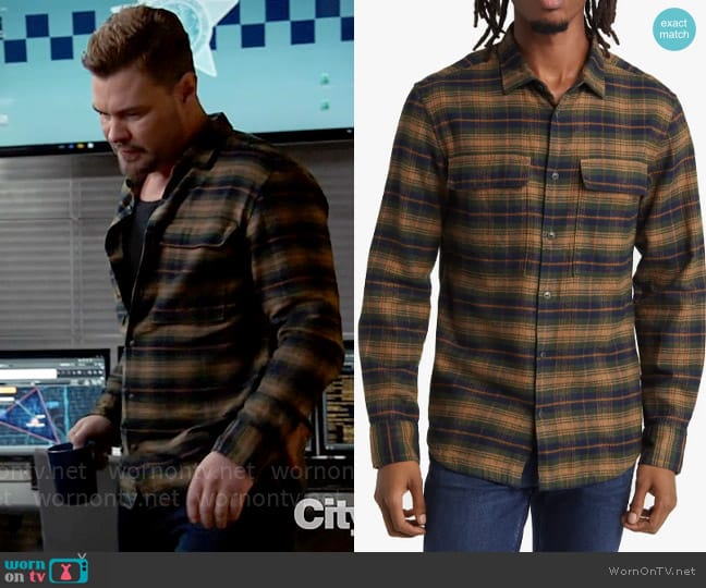 Good Man Brand Stadium Shirt Jacket in Brown London Plaid worn by Adam Ruzek (Patrick John Flueger) on Chicago PD