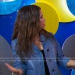 Gretta Monahan’s blue leather jacket and floral pants on Good Morning America