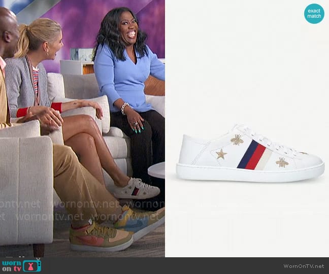 Gucci Ace sneaker with bees and stars worn by Amanda Kloots on The Talk