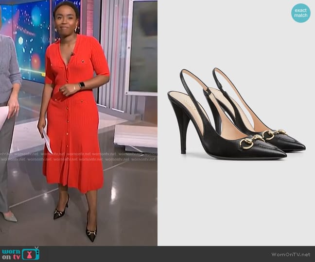 Gucci Horsebit Slingback Pumps worn by Zinhle Essamuah on NBC News Daily