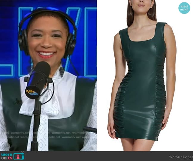 Guess Side-Ruched Faux-Leather Sheath Dress worn by Deja Vu on Live with Kelly and Mark