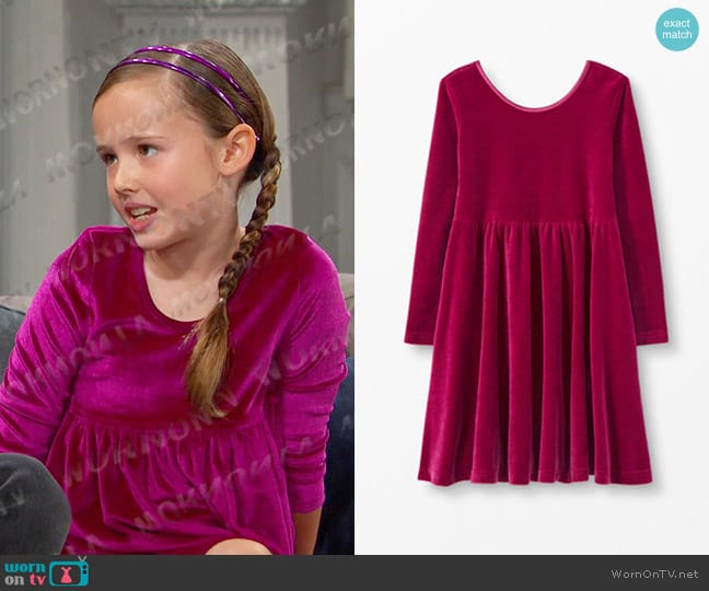 Hanna Andersson Velour Skater Dress in Mulberry worn by Rachel Black (Finley Rose Slater) on Days of our Lives