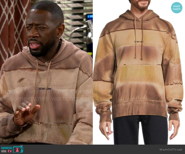 Helmut Lang Tie Dye Drawstring Hoodie worn by Malcom (Sheaun McKinney) on The Neighborhood