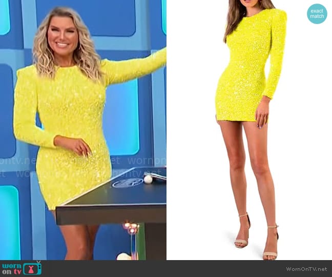 Helsi Milena Sequin Padded Shoulder Long Sleeve Minidress worn by Rachel Reynolds on The Price is Right