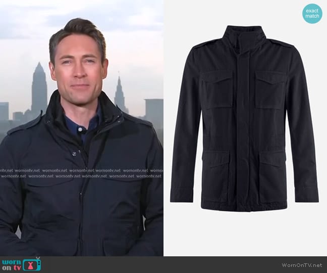 Herno Cotton Concealed-Zip Safari Jacket in Navy Blue worn by Whit Johnson on Good Morning America