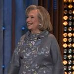 Hillary Clinton’s gray butterfly print poncho on The Kelly Clarkson Show