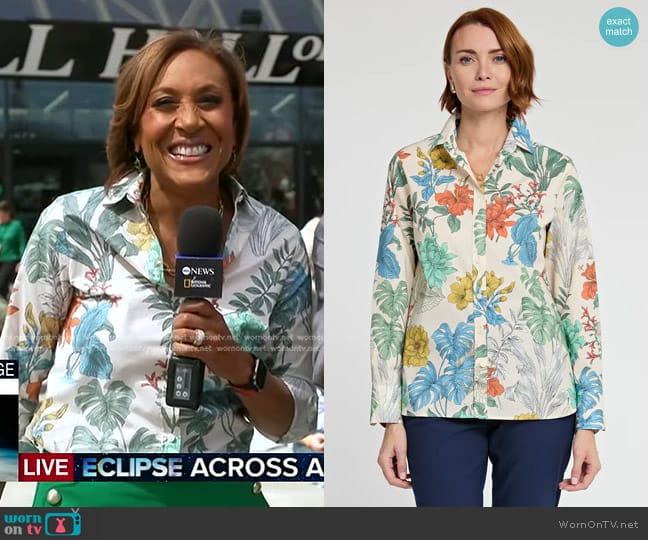 Hinson Wu Reese Long Sleeve Rainforest Print Shirt worn by Robin Roberts on Good Morning America