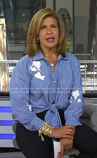 Hoda’s blue stripe tie front blouse on Today