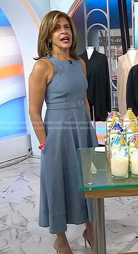 Hoda’s grey belted denim midi dress on Today