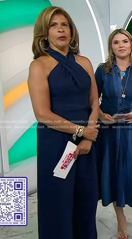 Hoda’s navy cross halter jumpsuit on Today