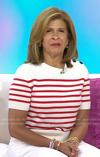 Hoda’s white and red striped short sleeve sweater on Today