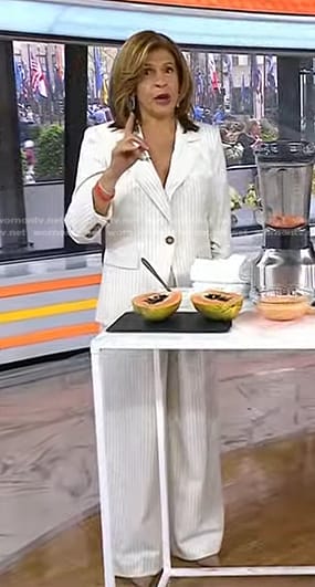 Hoda’s white pinstripe blazer and pants on Today