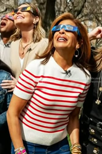 Hoda’s white and red striped short sleeve sweater on Today