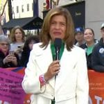 Hoda’s white ruffle coat on Today