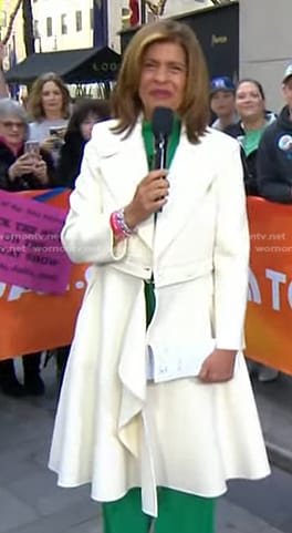 Hoda’s white ruffle coat on Today