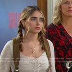 Holly’s white lace top and corduroy mini skirt on Days of our Lives