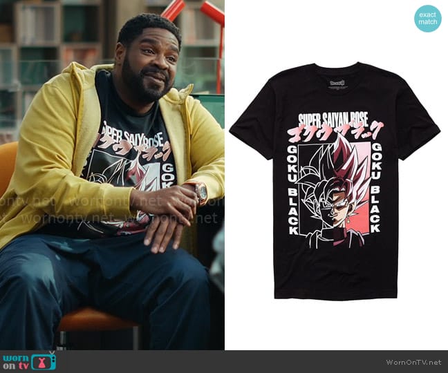 Hot Topic Dragon Ball Super Super Saiyan Rose Goku Black T-Shirt worn by Howard (Ron Funches) on Loot