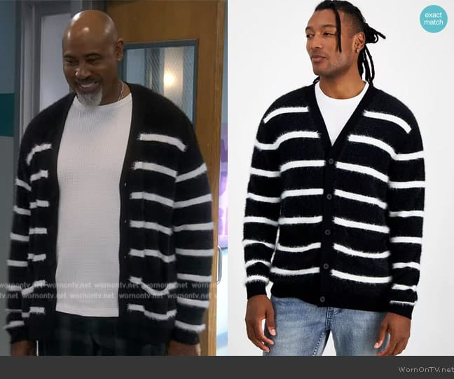 Frank’s black striped cardigan on The Upshaws