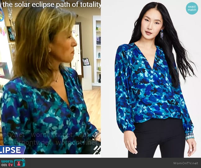 INC International Concepts Printed Surplice Top in Quinn Garden worn by Janet Shamlian on CBS Mornings