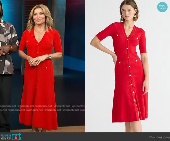 J. Crew Elbow-sleeve button-up sweater-dress worn by Kit Hoover on Access Hollywood