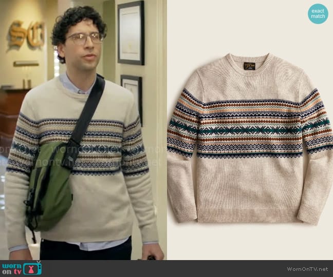 J. Crew Cashmere crewneck sweater in Fair Isle worn by Edward (Rick Glassman) on Not Dead Yet