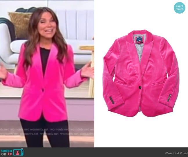 J. Crew Parke Blazer in Bright Begonia Pink Cotton Velvet Jacket worn by Gretta Monahan on The View