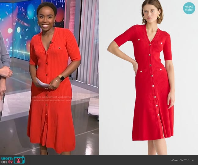 J. Crew Elbow-sleeve button-up sweater-dress worn by Zinhle Essamuah on NBC News Daily