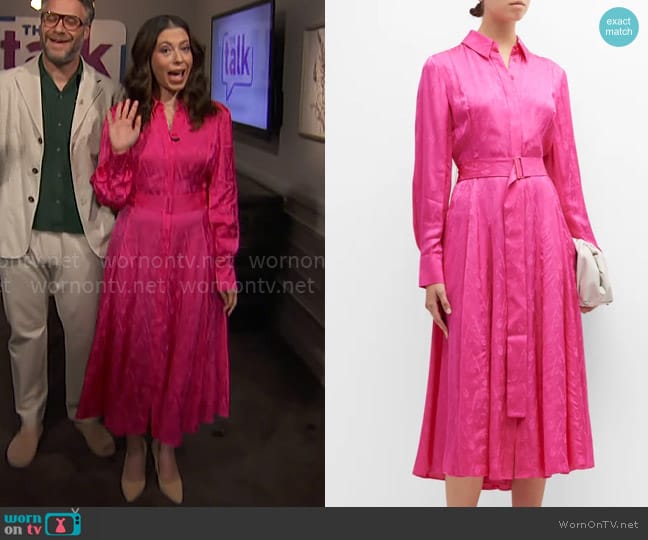 Jason Wu Collection Pleated Floral Jacquard Day Shirtdress w/ Self Belt worn by Lauren Miller Rogen on The Talk