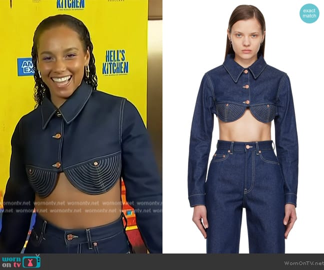 Jean Paul Gaultier Indigo Cropped Denim Jacket worn by Alicia Keys on Access Hollywood