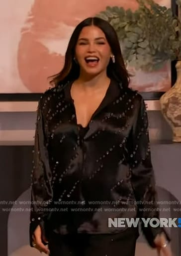 Jenna Dewan's black embellished blouse on The Drew Barrymore Show