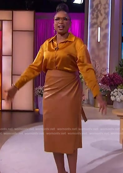 Jennifer's gold satin blouse on The Jennifer Hudson Show