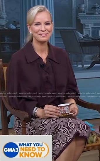 Jennifer's brown lace-up blouse and geometric skirt on Good Morning America